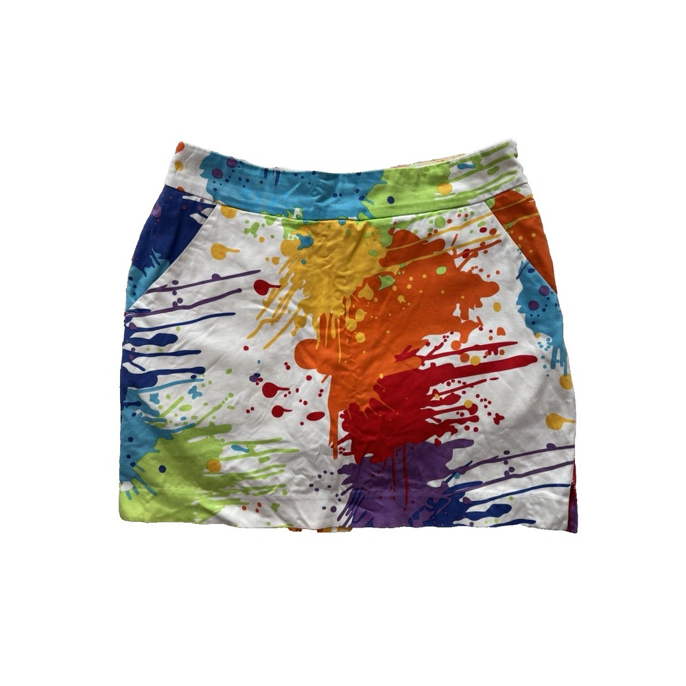 Loudmouth Skort Women 2 Multicolor Paint Splatters Stretch Rainbow Bold Athletic